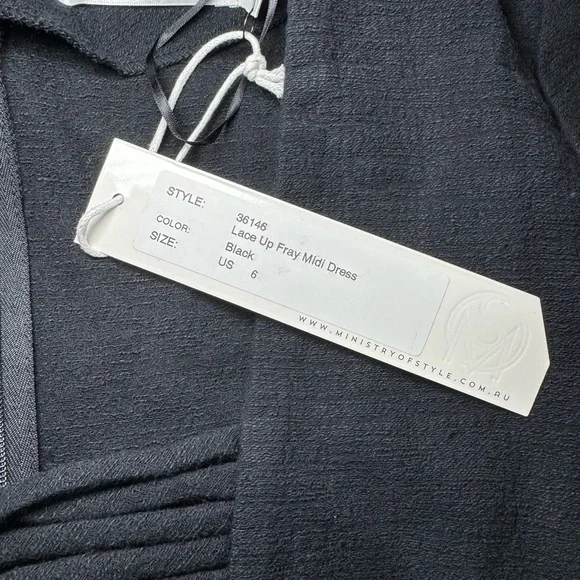 NWT Ministry of Style Lace Up Fray Midi Dress - Black Size 6 - Picture 6 of 6